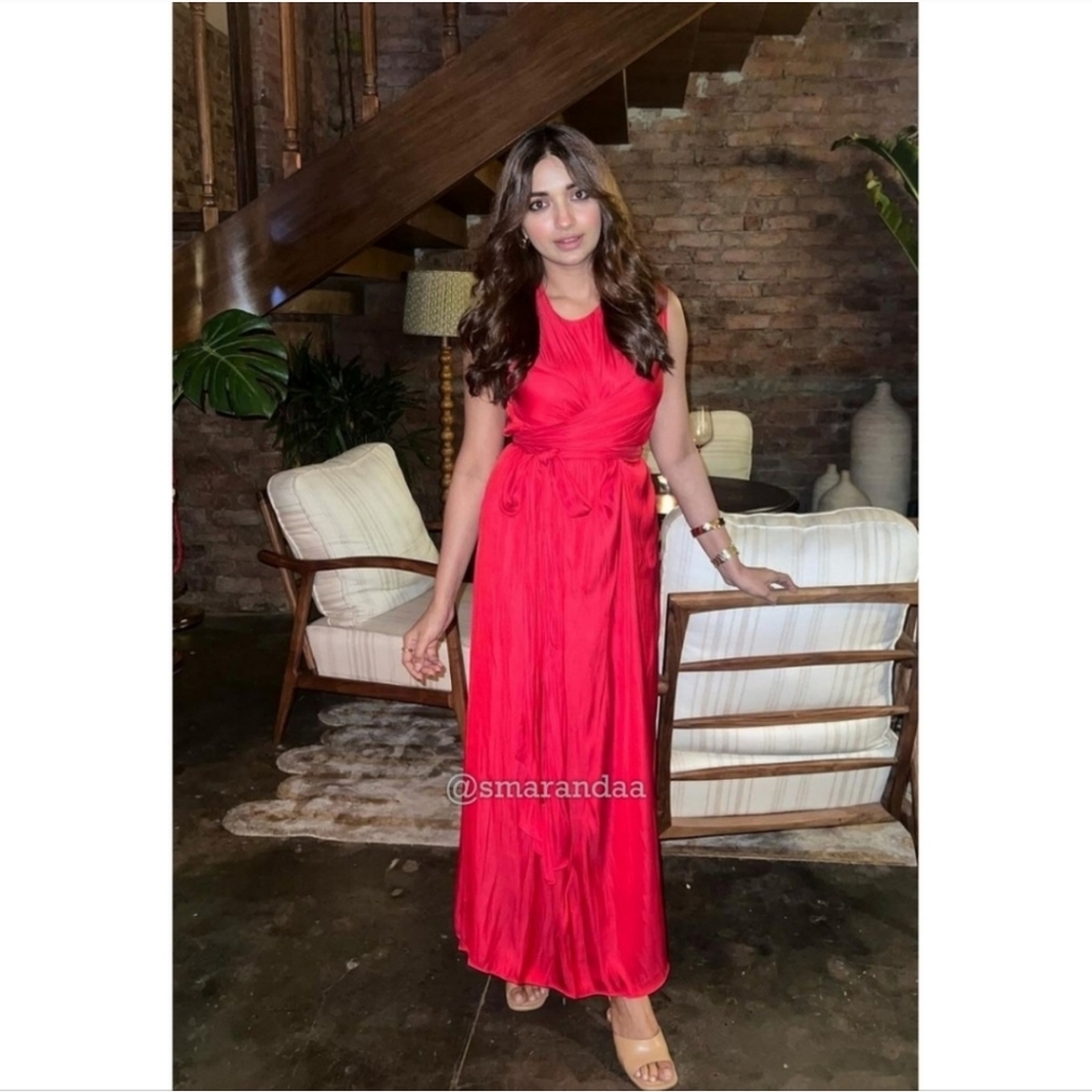 Zara Satin Effect Dress Red